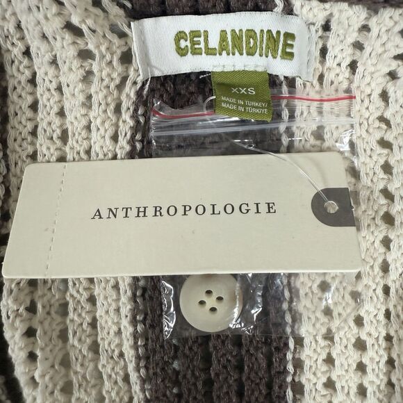 Celandine By Anthropologie Knit Surf Shirt Brown Cream Stripe XXS Cover Up NWT - Picture 4 of 8